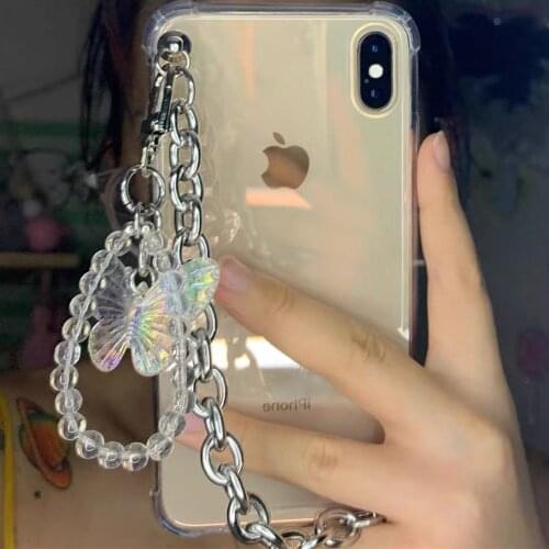 Keychain Butterfly Chain Bracelet Phone Case For iPhone 12Mini XR X XS Max 7 8 Plus SE 2020 11 Pro Max TPU ShockProof Back Cover