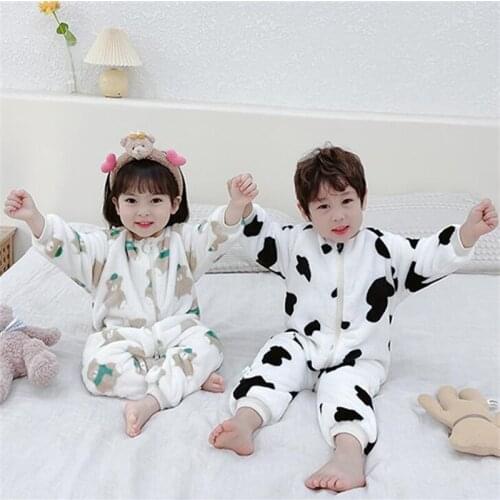 Childrens Cartoon Animal Pajamas Flannel Kigurumi Baby Sleepwear Baby Sleeping Bag Boys Homewear Girls Rompers Kids Onesies