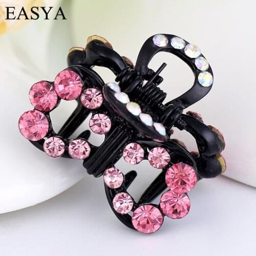EASYA 5 Colors Minimalist Crystal Bowknot Hair Crab Claws Shiny Rhinestone Headwear Black Hair Ornaments Accessories