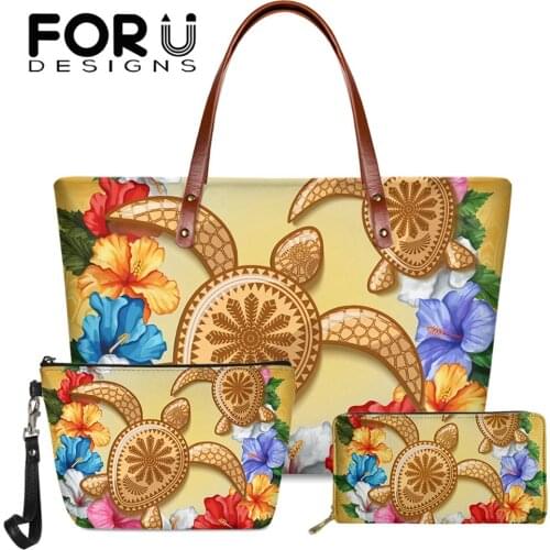 FORUDESIGNS Hawaii Turtle Hibiscus Wreath Polynesian Pattern Fashion Women Shouder Crossbody Bags Ladies Casual Handbags Purses