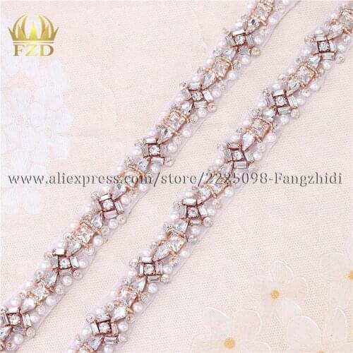 FZD 30 Yard Flatback Crystal Bridal Rhinestones Applique Iron On Clear Stones Decoration Wedding Dress Beaded Grass Trimming