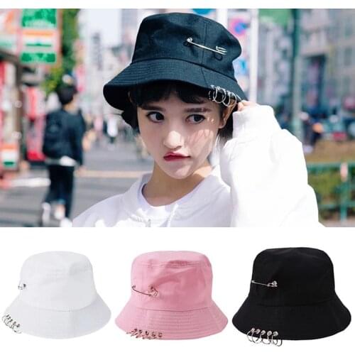 Pin Rings Sun Protection Caps New Unisex Bucket Hat Summer Outdoor Foldable Sun Beach Cap Solid Color Shading Fisherman Hats