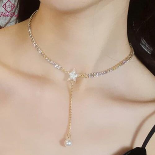 Korean Fashion Set Auger Star Chokers Necklace Women 2019 New Fashion Simple Pearl Clavicular Chain Sexy Nightclubs Bar Jewelry
