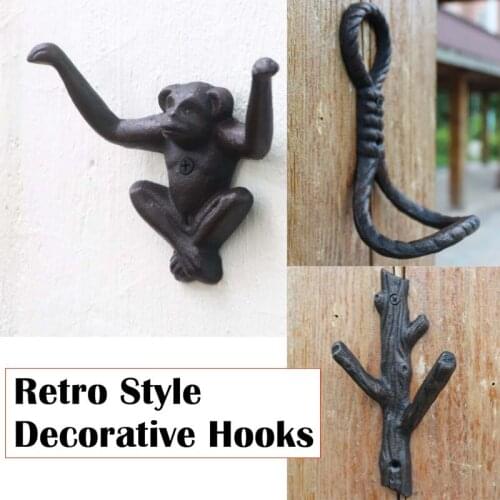 Creative Monkey Wall Mount Decorative Hooks Cast Iron Trees Big Clothes Coat Hat Towel Hanger Shelf For Kitchen Home Decoration