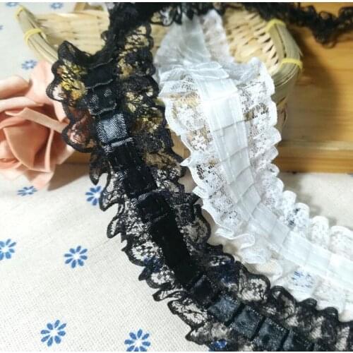 1Yards Flower Lace Fabric 4cm Ribbon Tulle Laces Fabric Clothing White Black Lace Trimmings For Sewing Wedding dentelle FR12
