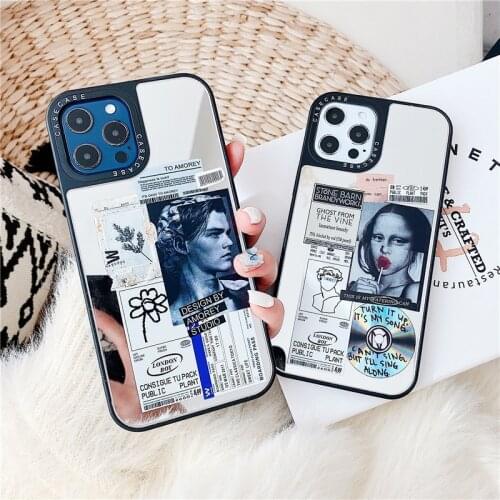 Fashion Mirror Phone Case for Iphone 11 12 Pro 11Pro MAX 8 7 Plus X XS Max XR Soft Border Cover Bar Code Label Sticker Cases