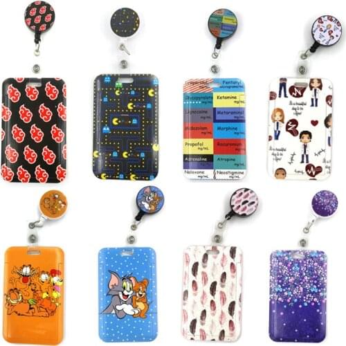 Cartoon Retractable Badge Reel Lanyard Nurse ID Business Credit Card Work Badge Holder Office Student Clips Card Cover Holder
