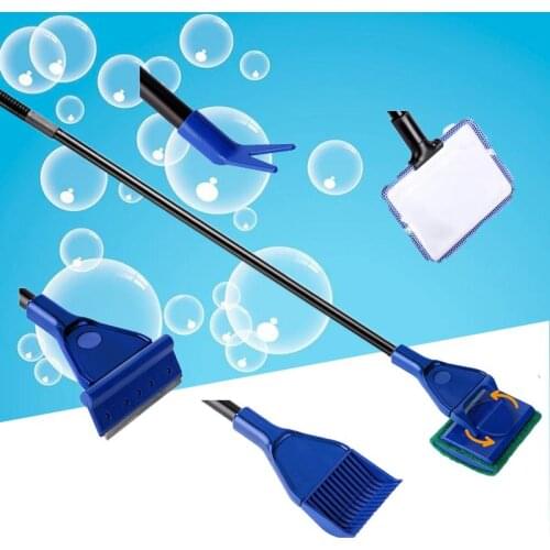 5 In 1 Aquarium Cleaning Tools Aquarium Tank Set Rake Net for SAND and Algae Sponge Holder Glass Cleaner Brush
