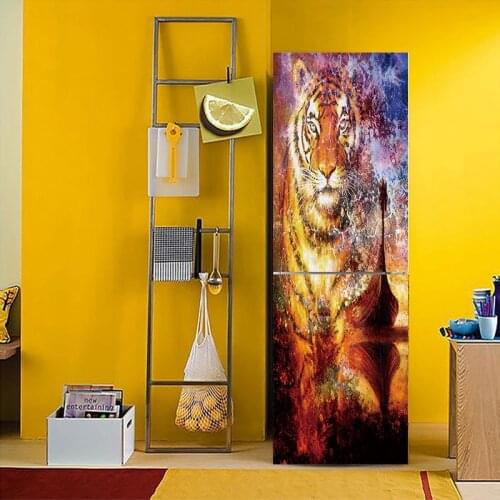 New Creative Tiger Animal Pattern Fridge Sticker PVC Refrigerator Door Kitchen Self-adhesive Wall Stickers Decor