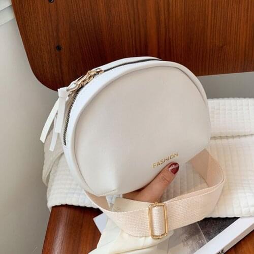 Wide Strap Solid Color Small Round Bag Designer Soft Leather Female Shoulder Bags Simple Mini Crossbody Bag Phone Purses
