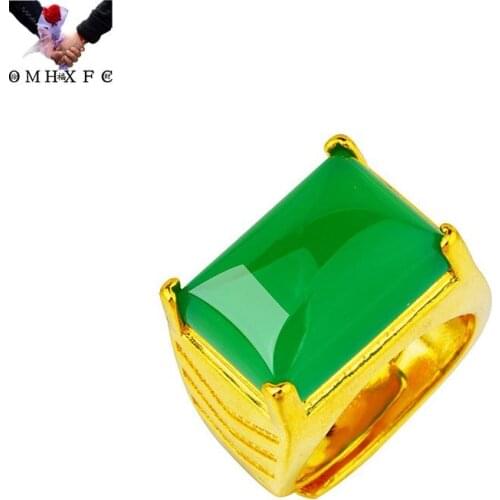 OMHXFC Wholesale RI310 European Fashion Fine Hot Man Male Party Birthday Wedding Gift Vintage Rectangle 24KT Gold Resizable Ring