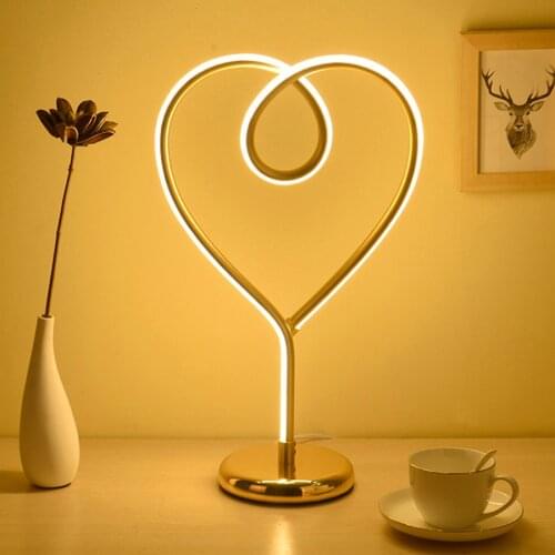 Creative Art Heart Shape Table Lamp Curved LED Desk Lamps For Bedroom Living Room Office Nightstand Bookshelf