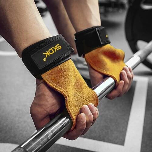Cowhide Gym Gloves Grips Anti-Skid Weight Lifting Grip Pads Deadlifts Workout Crossfit Fitness Gloves Palm Protection