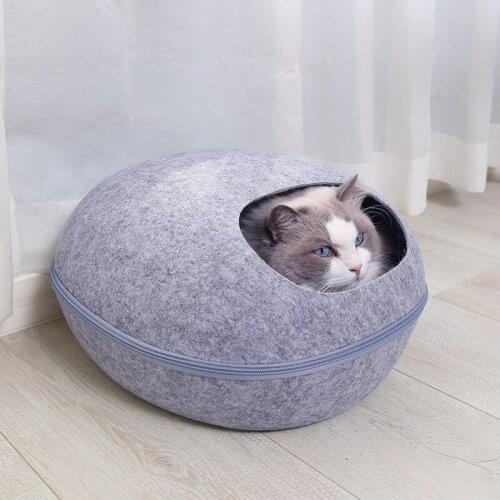 Pet Cat Bed Breathable Natural Felt Handmade Puppy Removable Pet Cave with Cushion Hammock for Kittens Cats Products