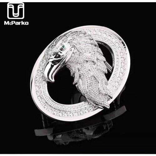 McParko Stainless Steel Belt Buckles For Men Luxury Eagle Belt Buckle with Rhinestone Fashion 3.8cm Buckles without belt silver