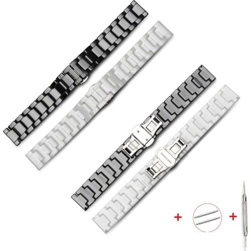 Water Resistant Ceramic Watch Strap 14 16 18 20 22mm Watchband White Black Glossy Ceramic Strap Women Men Wristwatches Band
