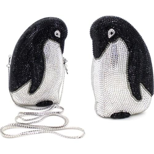 Luxury Full Diamonds Clutch XIYUAN Evening Bag With Penguin Shape Black/Red Women Chain Handbags Mini Shoulder Bags Ladies Purse