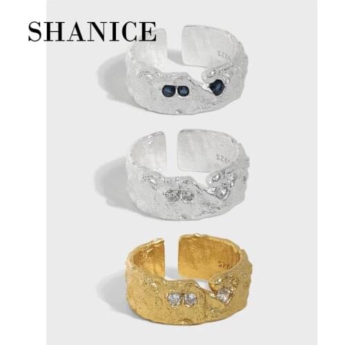 SHANICE 925 Sterling Silver Open Ring Irregular surface micro-inlaid zircon ring Wedding Bride Gift Elegant Ins Fashion Jewelry