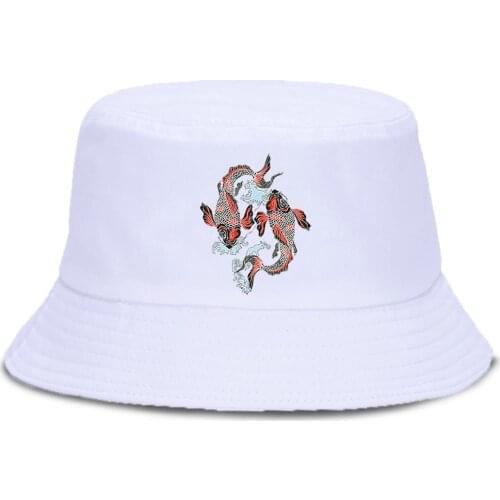 Double Koi Japanese Print New MenS Fisherman Cap Fashion Cotton WomenS Panama Hats Casual Sunscreen Sun Women 2020 Bob Hat