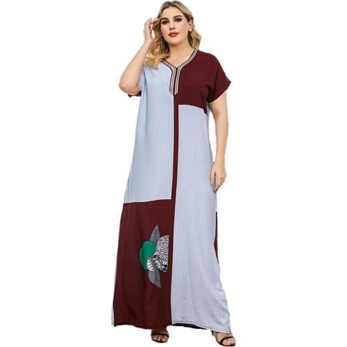 Stylish Womens Clothing Plus Size Striped Sky Blue Patchwork Whole Summer Dresses 2021 Female Long Robe Short Sleeve American