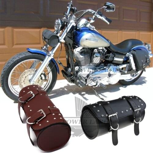 Black/Brown PU Front Fork Tool Bag Luggage Saddle Bag For Harley Chopper Bobber Cruiser Dyna Softail Sportster Honda Suzuki