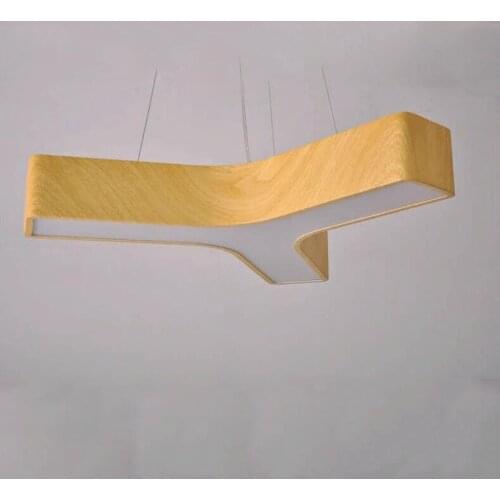 Modern minimalist LED office pendent lamp, imitation wood color study room office lamp showroom chandelier