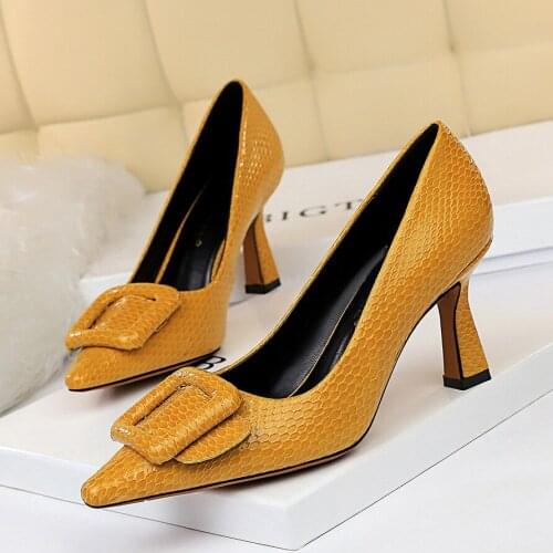 Sexy professional OL serpentine high heels shallow pointed belt buckle shoes womens high heels wear-resistant and non-slip