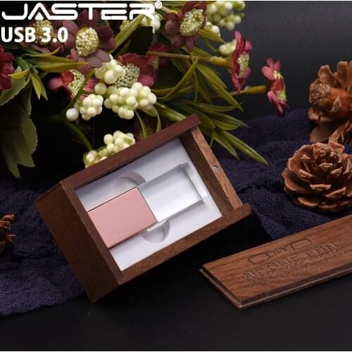 JASTER USB 3.0 Wooden box Crystal Pen drive USB flash drive 4GB 8GB 16GB pendrive 32GB 64GB 128GB Customized Logo USB stick
