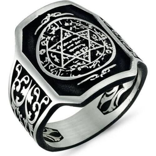 Handmade Octagonal The Süleyman the Great Zircon Man Silver Ring, Octagonal Zircon Silver Men Ring