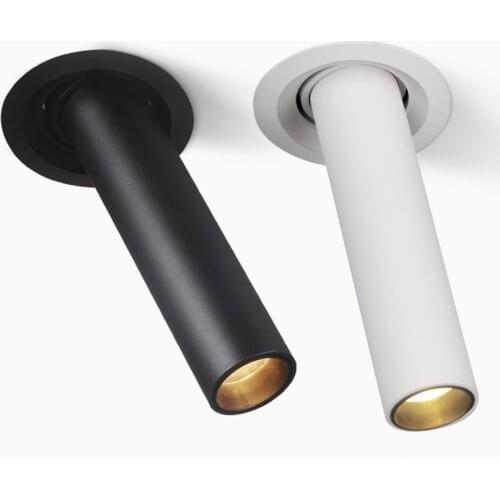 Black/White 12W Recessed LED Spotlights Long Tube Led Downlight Angle Rotatable Ceiling Lamp Indoor Lighting For Kitchen Bedroom