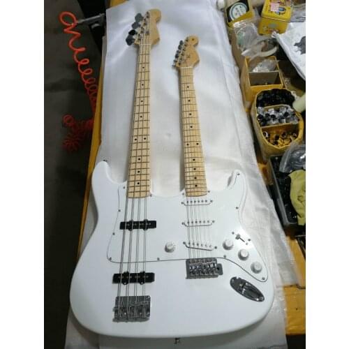 Top quality FPDN-0011 white color solid body maple fretboard 4/6 strings Double neck electric guitar, Free shipping