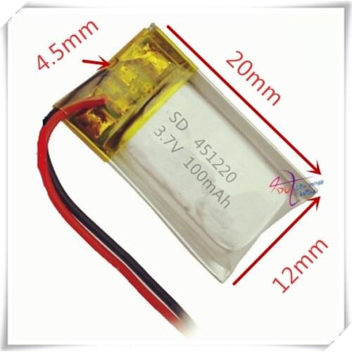 XHR-2P 2.54 3.7V 451220 100mAh lithium polymer battery 401220 Rechargeable batteries