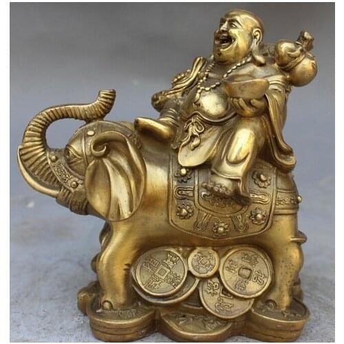 YM 314 Chinese Buddhism Bronze Brass Wealth Auspicious Elephant Maitreya buddha Statue
