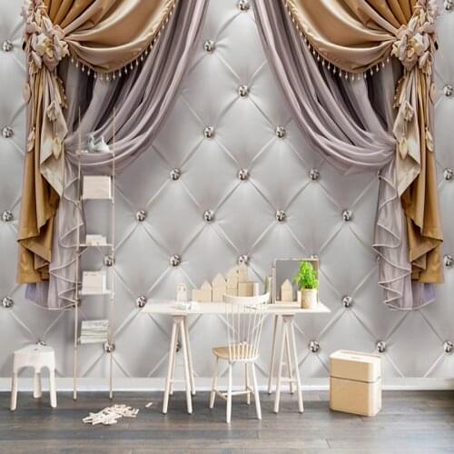 European Style Curtain Soft Roll Photo Mural Wallpaper Living Room TV Sofa Bedroom Background Wall Decor Papel De Parede 3D Sala