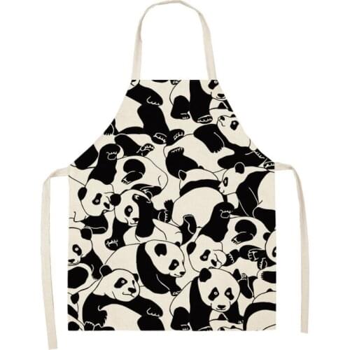 Panda Printed Women Kitchen Aprons Waterproof Cooking Oil-proof Cotton Linen Antifouling Chef Apron Man Kid Aprons 68x55cm