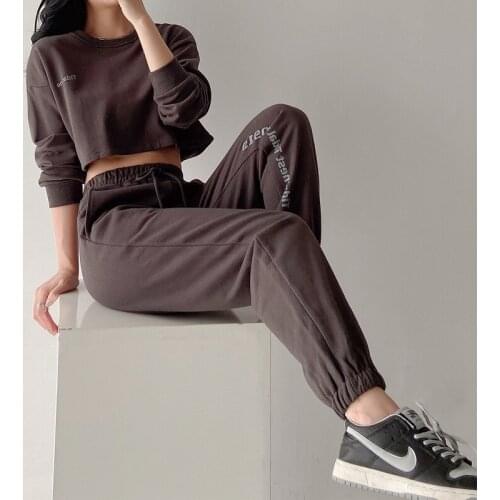 Women Tracksuit Crew Neck Relaxed Crop Sweatshirt Co-ord Slim Joggers