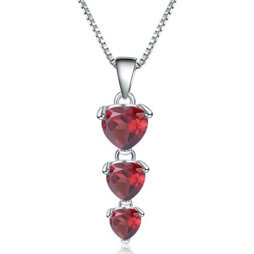 GEMS BALLET 2.87Ct Natural Red Garnet Gemstone Genuine 925 Sterling Silver Heart Pendant Necklace For Women Engagement Jewelry