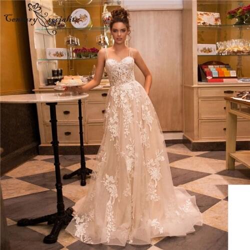 Boho Wedding Dress 2020 Lace Appliques Beaded Straps Bohemian Bride Dresses for Women Backless A-Line Elegant Bridal Gowns