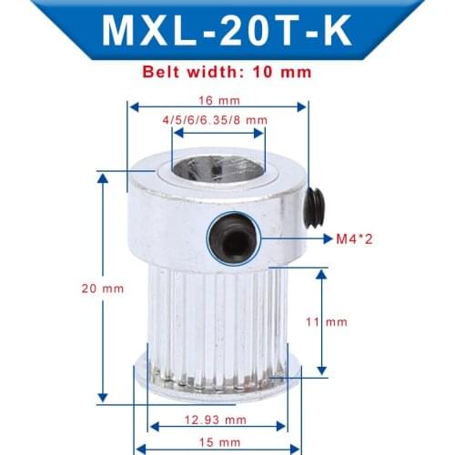 2 pcs Pulley MXL-20T Bore Size 4/5/6/6.35/8 mm Belt Pulley Slot Width 11mm Match with Width 10mm MXL-Timing Belt For 3D Printer