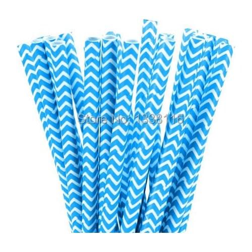 200pcs Blue And White Wave Paper Drinking Straws,For Birthday Wedding Party Decoration Supplies