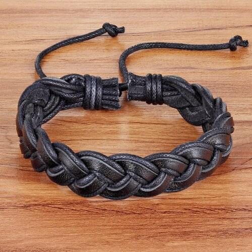 2020 Fashion Charm Leather Bangle Mens Bracelets Popular DIY Bandage Handmade Black Weave Bracelets!Resize 18-25cm