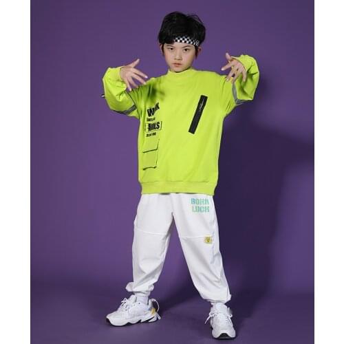 2021 Jazz Dance Costumes For Kids Long Sleeved White Hiphop Pants Street Dance Wear Modern Dance Hip Hop Rave Clothes DQS7114