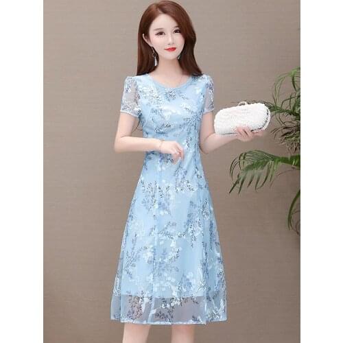 2021 chinese improved lace qipao dress round neck double layer floral printing aodai qipao dress elegant oriental party dress