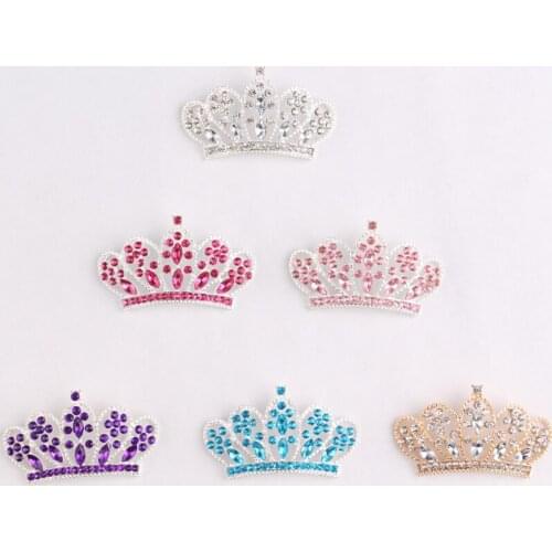 30pcs/lot)6 Color Clear Crown Rhinestone Button Artificial Bling Alloy Crystal Buttons For Baby Girl Wedding Headbands