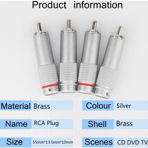 4Pcs Preffair R1729 High Quality Brass Silver RCA Plug Connector Screw Locking RCA Audio Plug