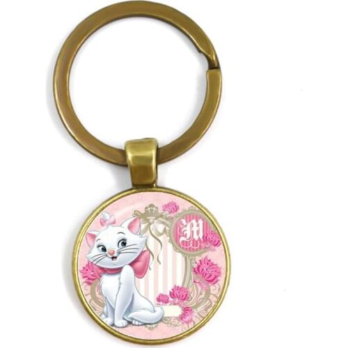Anime Cartoon Cat Glass Cabochon Keychain The Aristocats Cute Women Jewelry Marie Cat Fashion Keyring Holder For Women Kids Gift