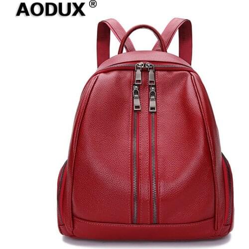 AODUX 2018 Womens Genuine Leather Backpack Female Backpacks School Bags For Girls Teenagers Cowhide Mochila School Style Bags
