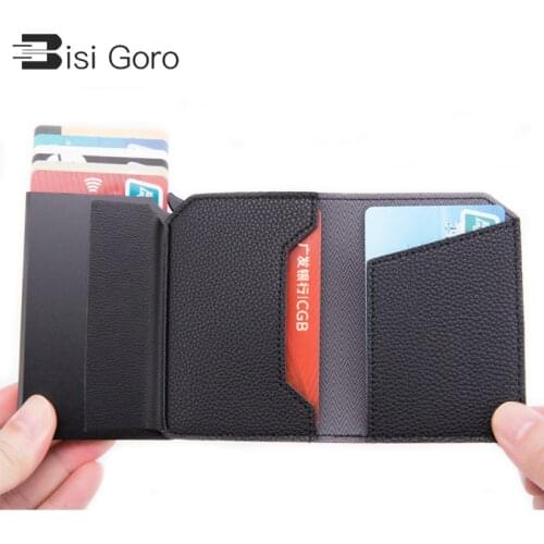 BISI GORO 2021 Anti-theft Smart Wallet Carbon Fiber Credit Card Holder RFID Pop-up Clutch Multi Men and Women Unisex Card Case