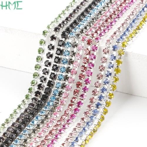 1M 2.8mm Bright Transparent Crystal Rhinestone Chain For DIY Craft artesanato Sewing Clothes Wedding Decoration Jewelry Making