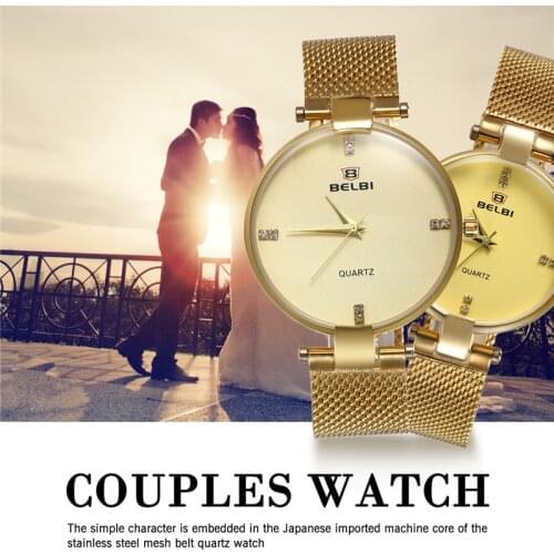 Lovers Couple Watch Lancardo Brand Mens Womens Crystal Watches Luxury Fashion Business Gold Mesh Strip Watch Quartz Wrist Watch